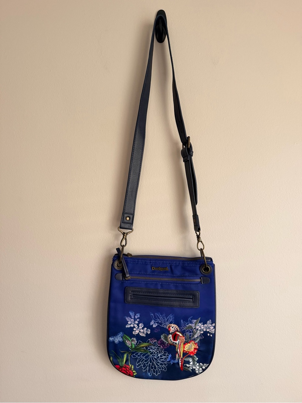 Desigual Birdpalm Bandolera Crossbody Bag Purse Blue Parrot Sequins